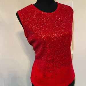 NWT - M Red Glitter Short Sleeve Spandex Top, The Travel Collection - Hip Length